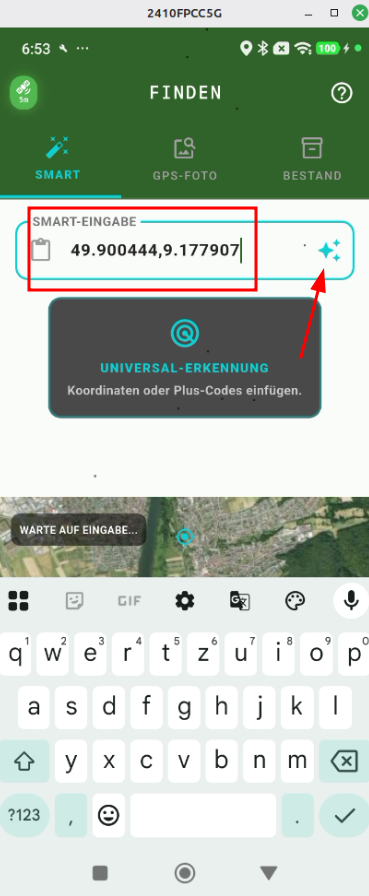 Schritt 3: Ansicht der Koordinateneingabe