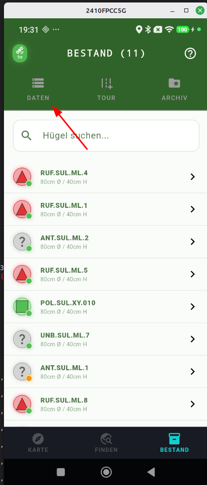 Schritt 2: Daten-Menü öffnen