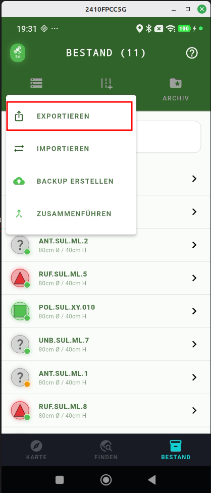 Schritt 3: Exportieren auswählen
